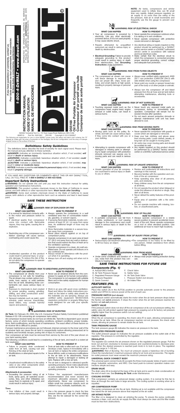 DeWalt D55168 TYPE 6 Owner’s Manual