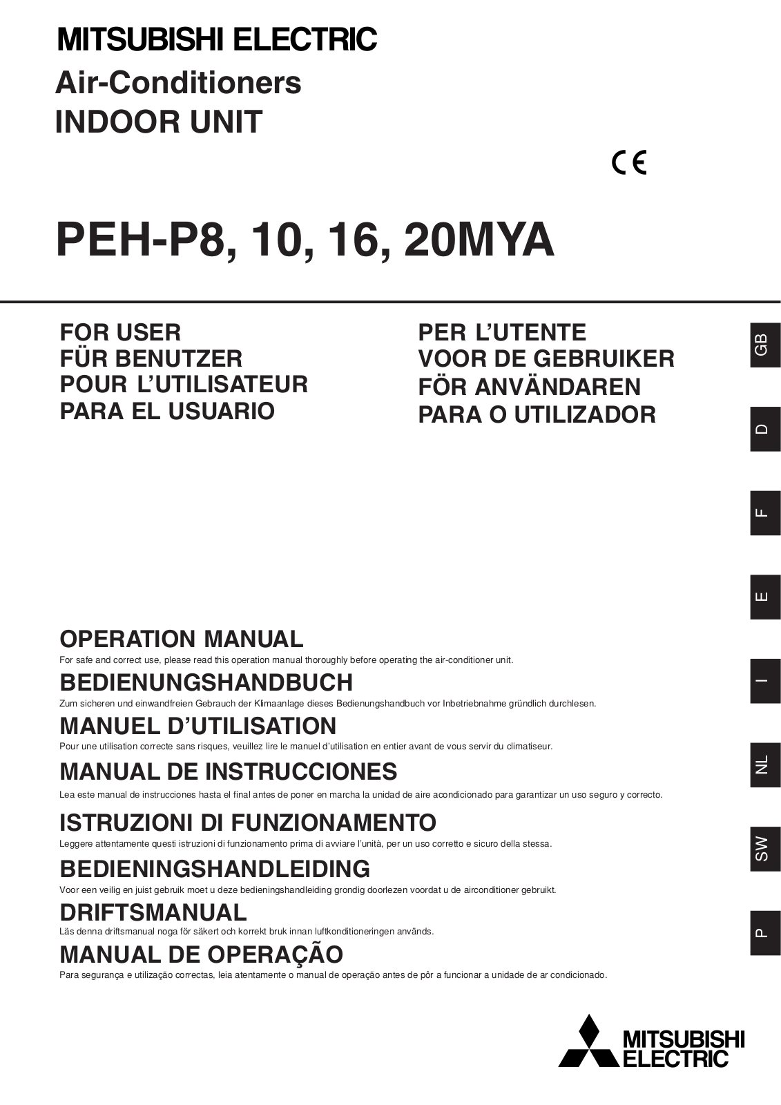 Mitsubishi PEH-P8, PEH-P10, PEH-P16, PEH-P20MYA User Manual