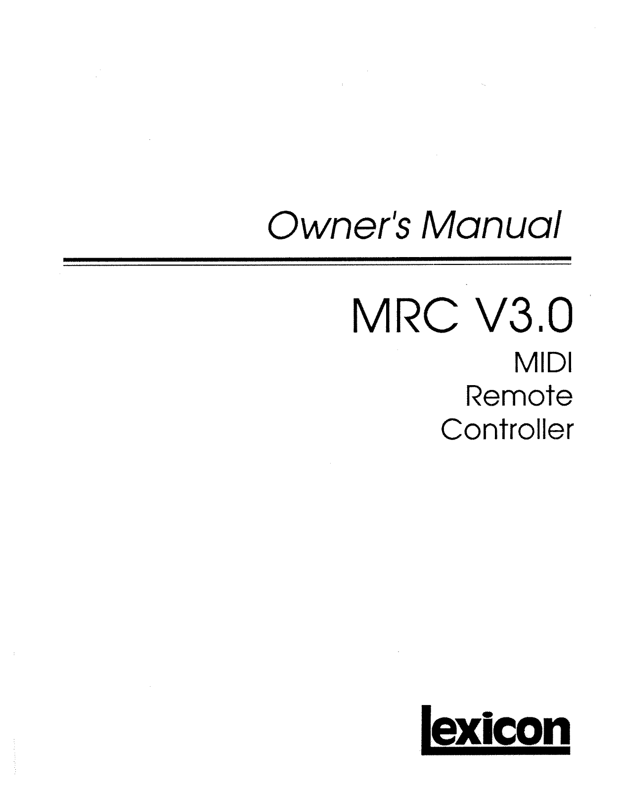 Lexicon MRC Owner's Manual