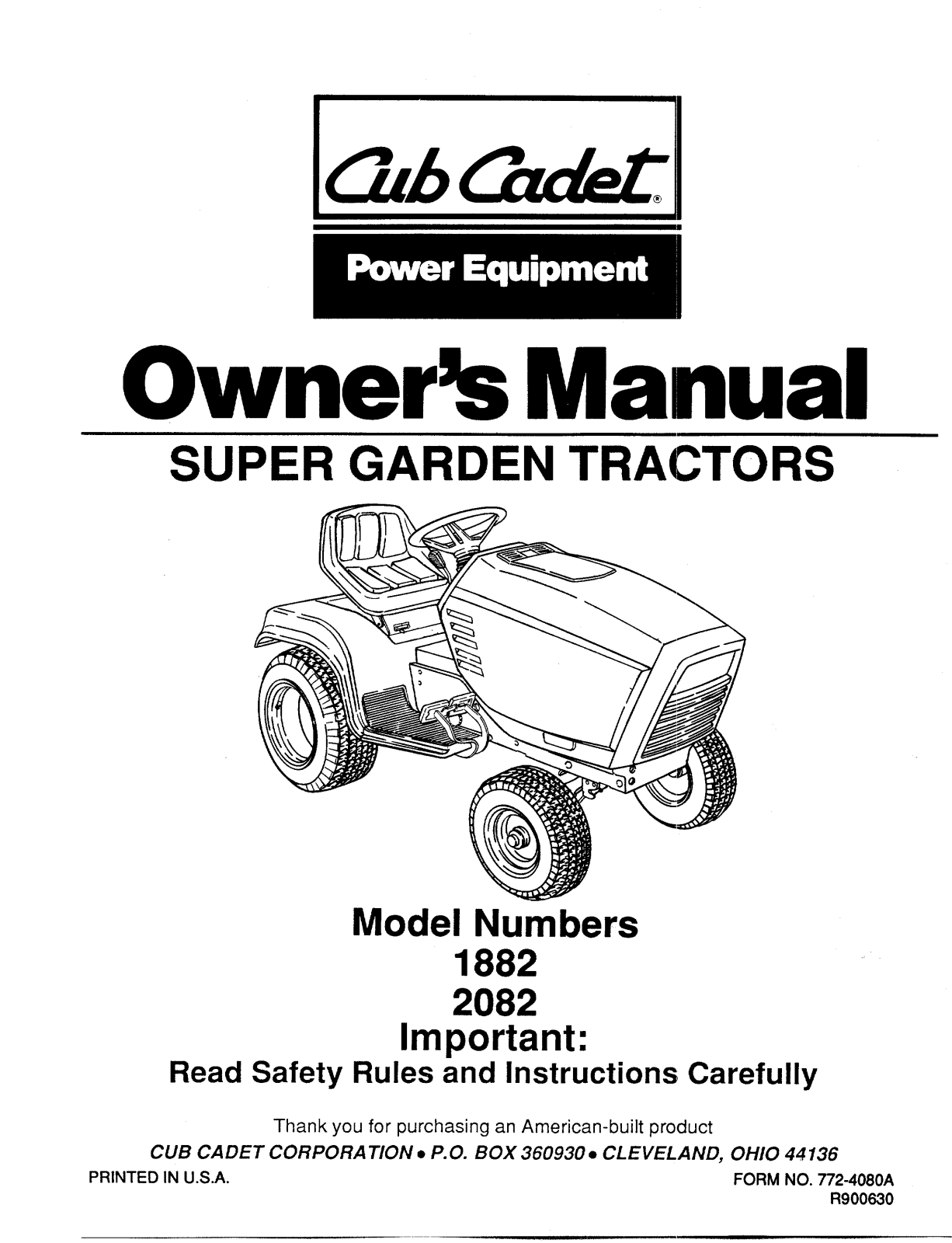 Cub Cadet 2082, 1882 User Manual