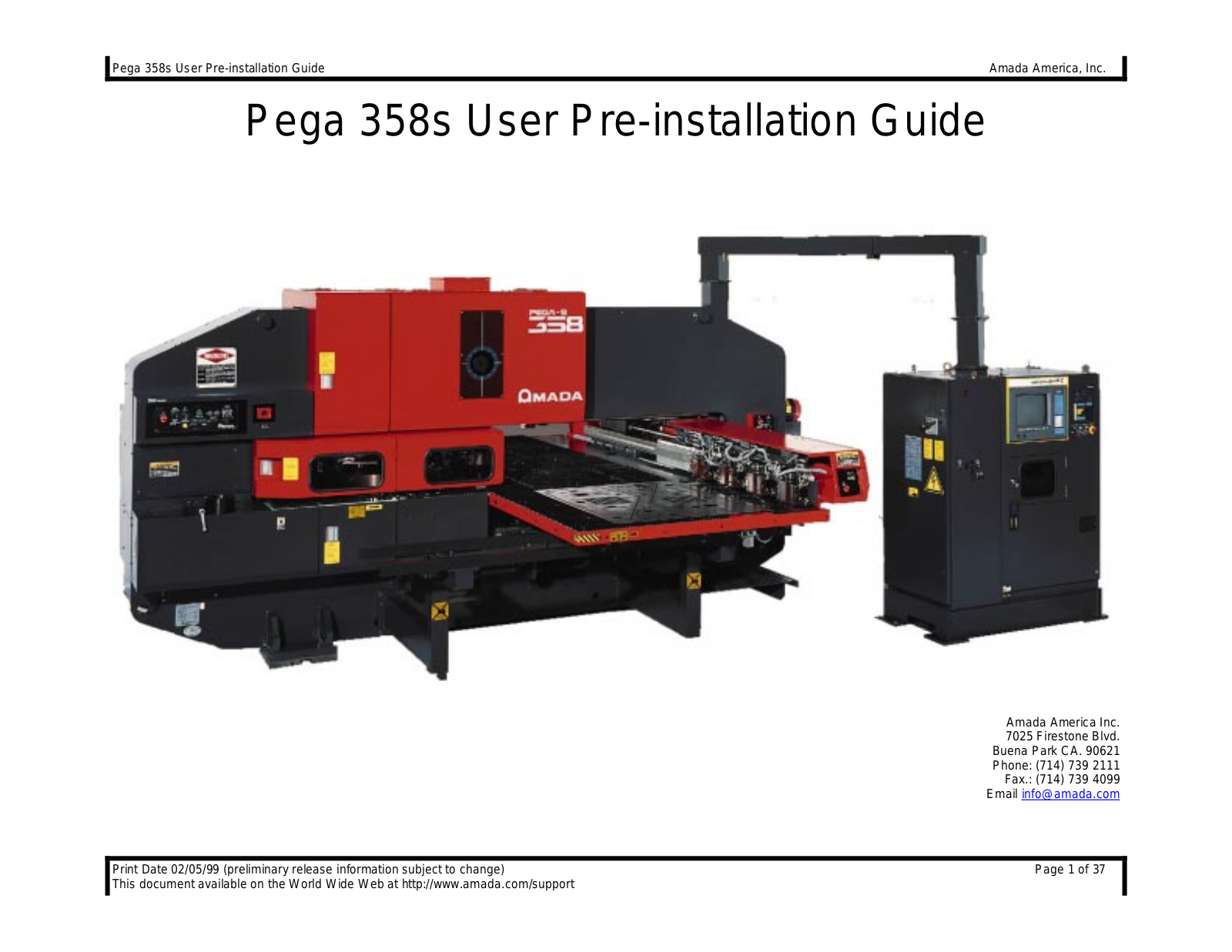 amada 358s Installation Guide