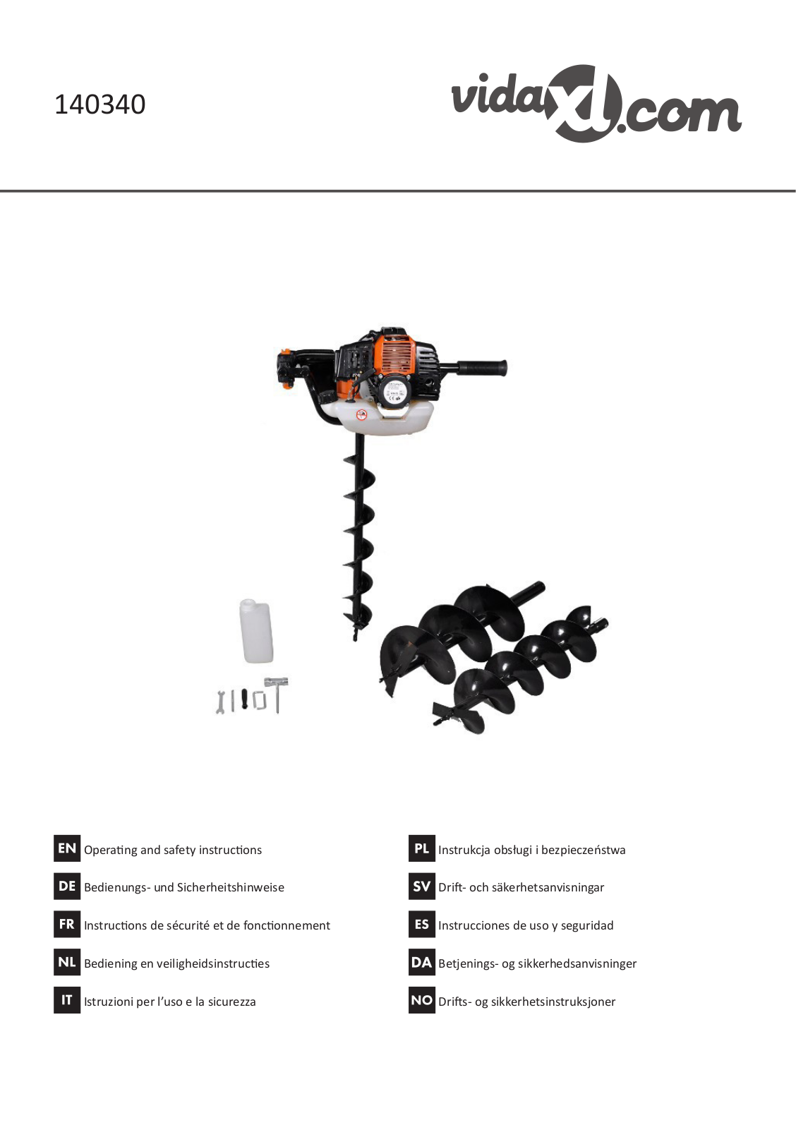 vidaXL 140340 Operating And Safety Instructions Manual