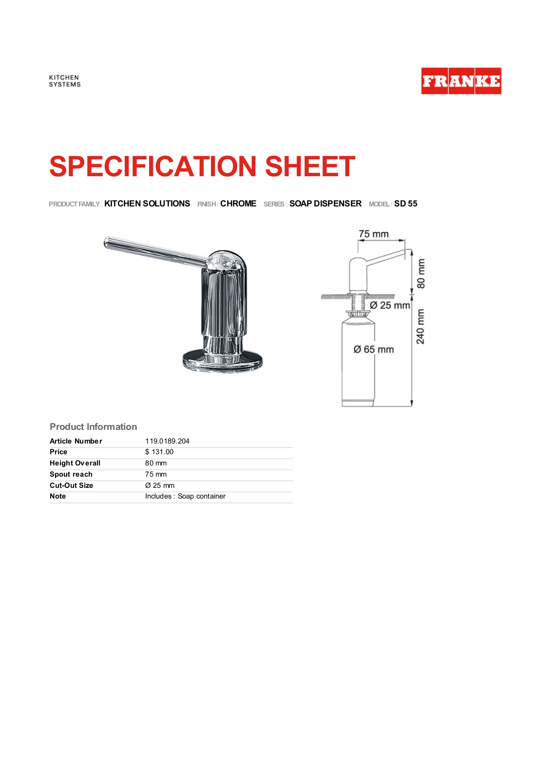 Franke Foodservice SD 55 User Manual