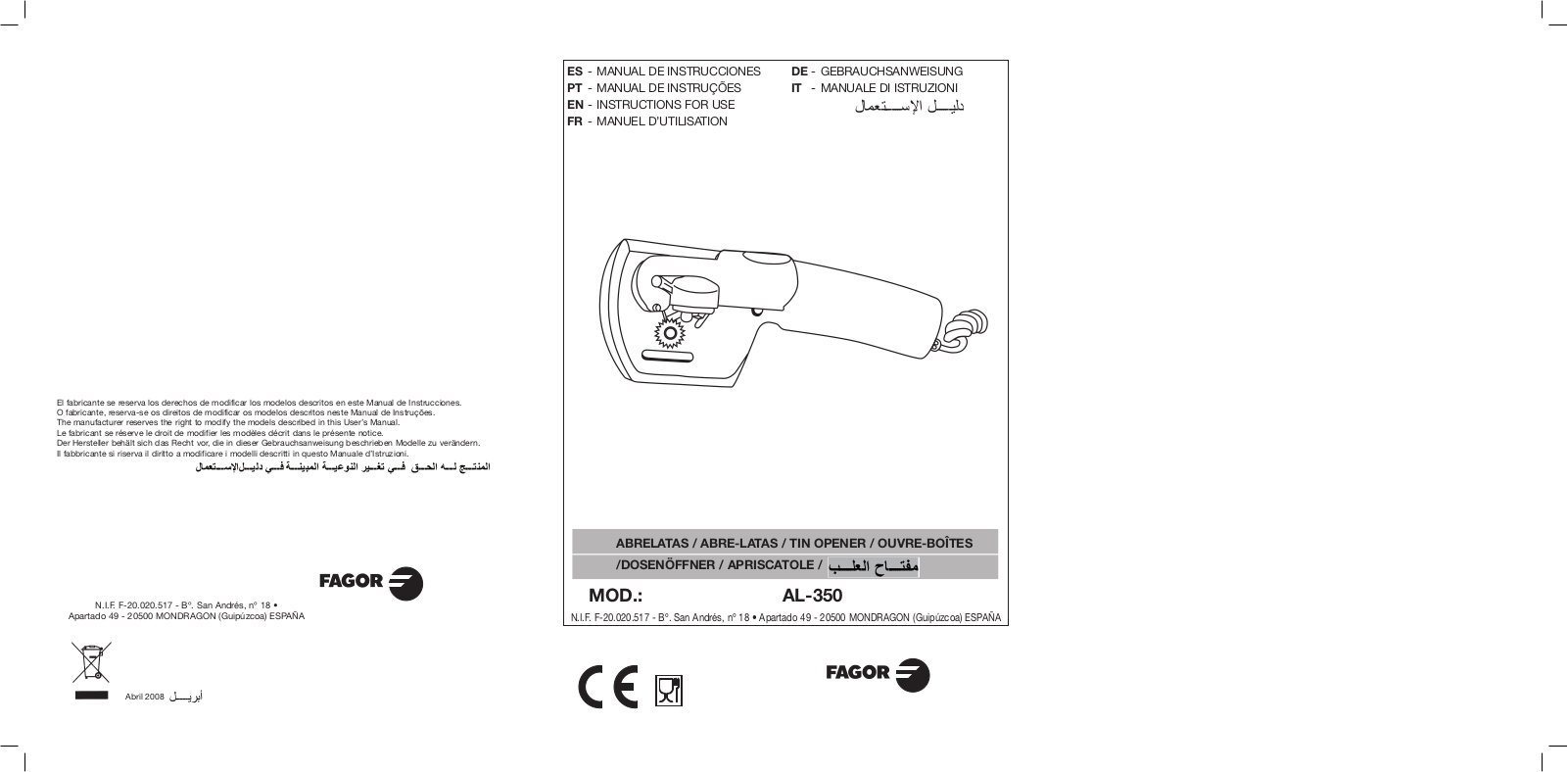 FAGOR AL350 User Manual