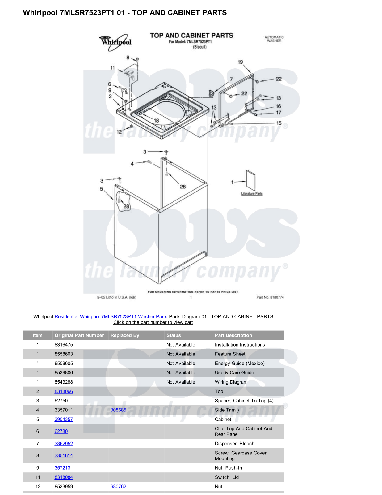 Whirlpool 7MLSR7523PT1 Parts Diagram