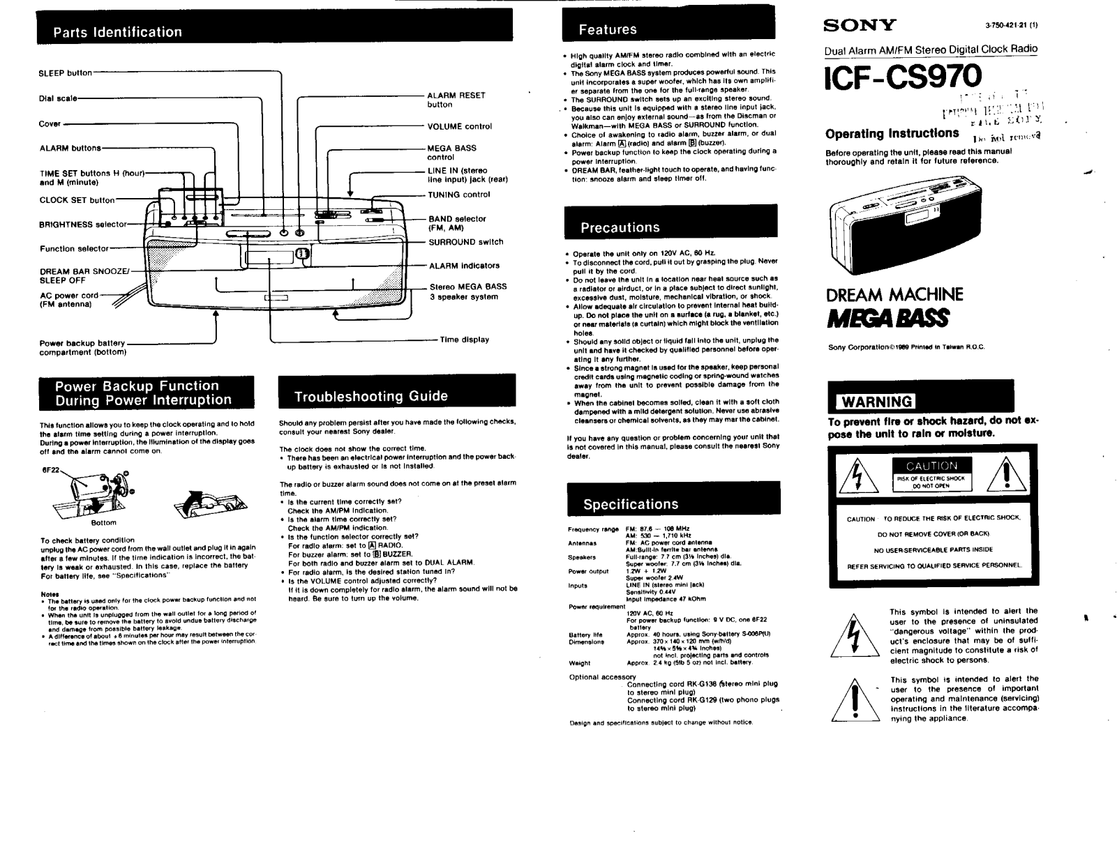 Sony ICF-CS970 Operating Instructions