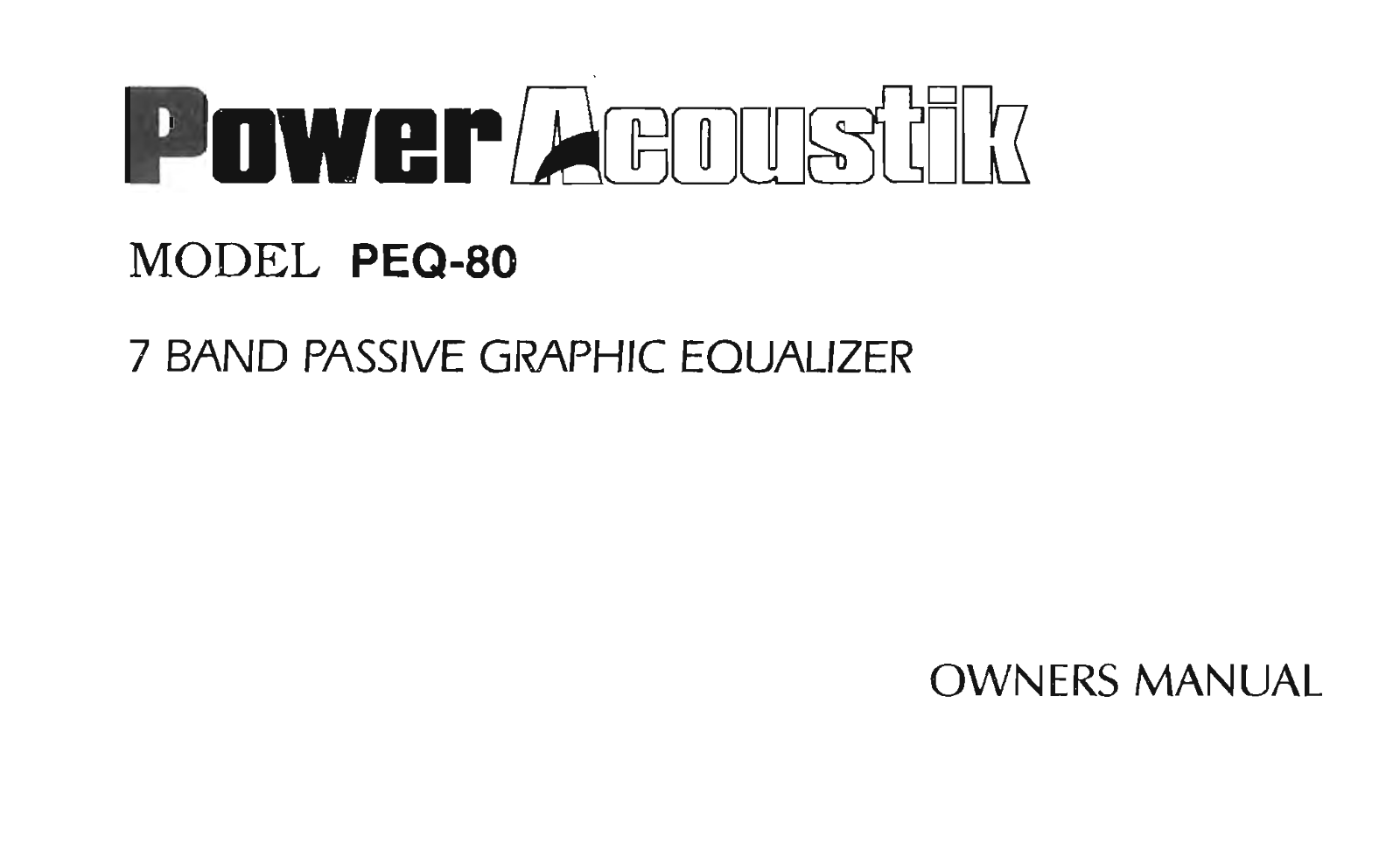 Power Acoustik PEQ-80 User Manual