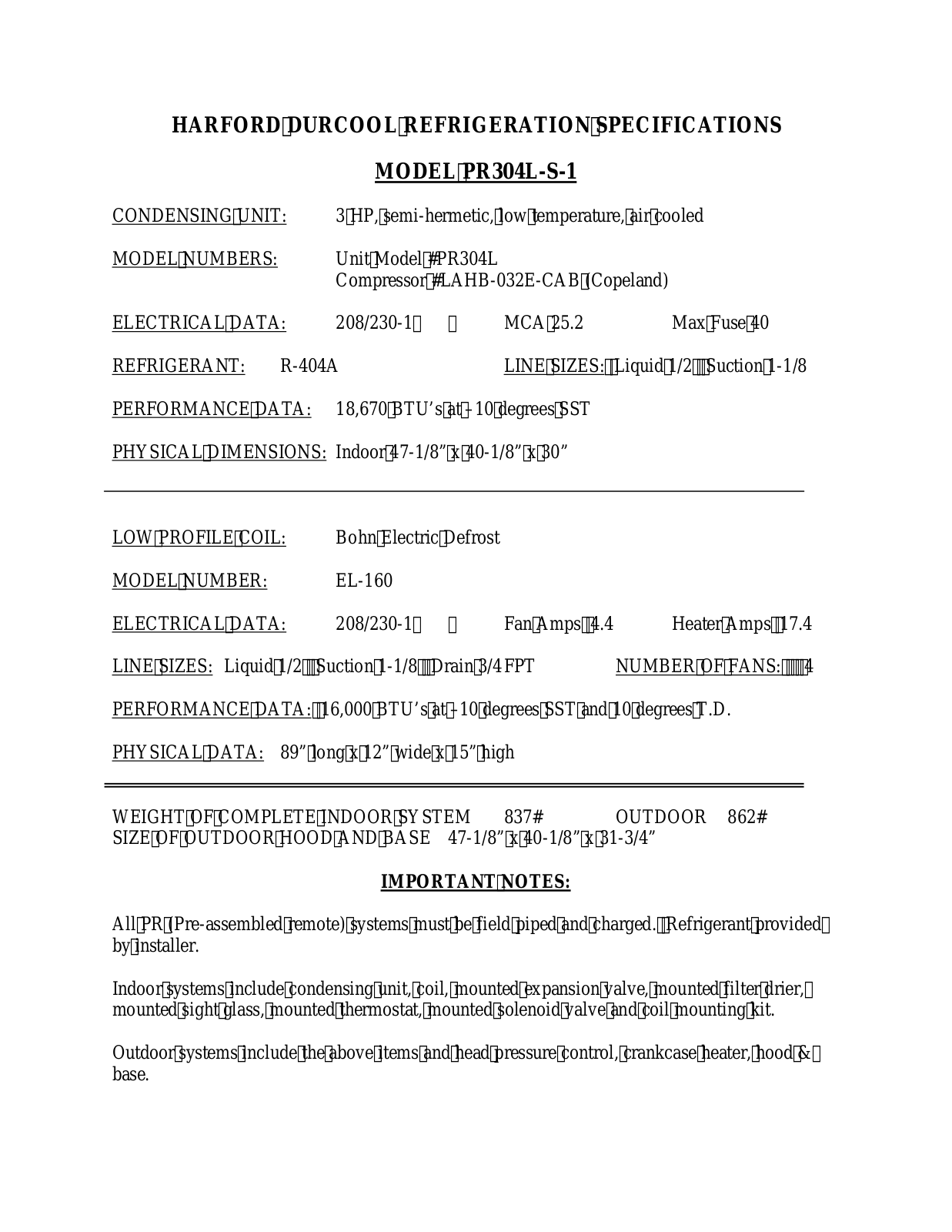 Harford PR304L User Manual