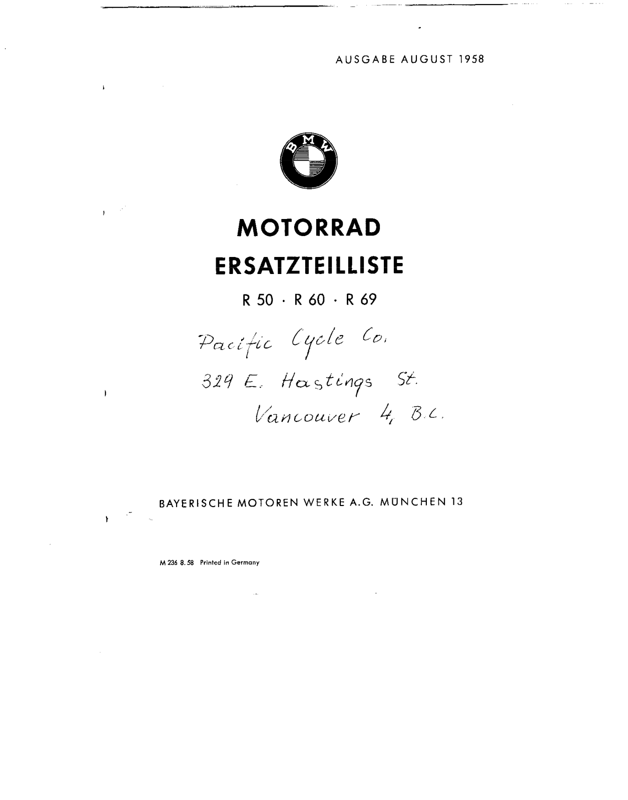 BMW R50, R60, R69 Spareparts List