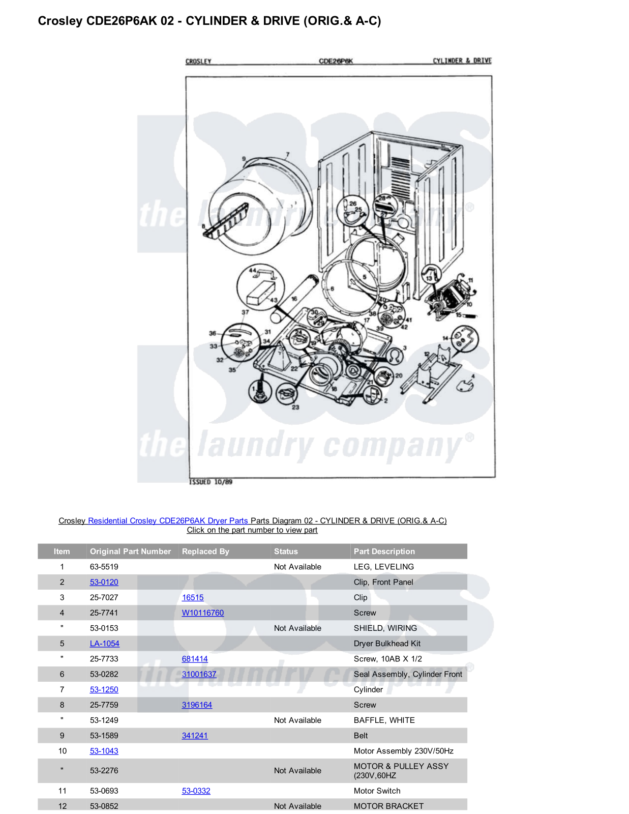 Crosley CDE26P6AK Parts Diagram