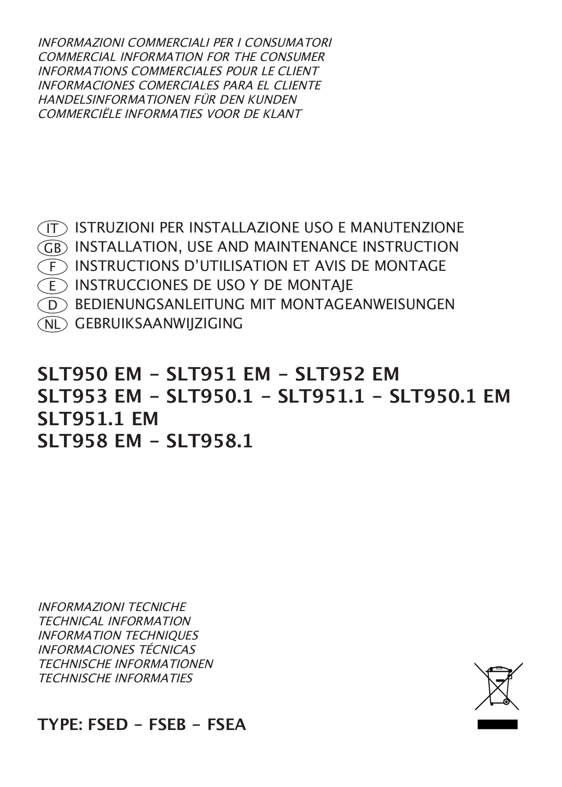 Sirius SLT958EM, SLT958EMWHSEM5XS316, SLT958EMWHP, SLT958EMXP, SLT958EMWHPSEM2XS316 User Manual