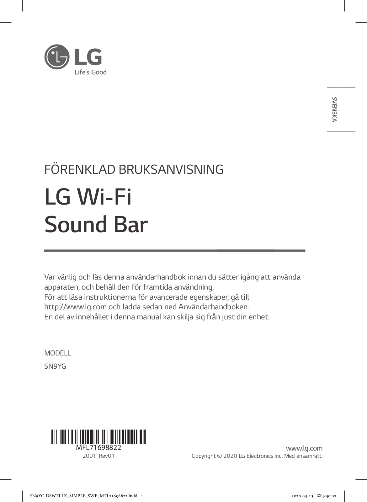 LG SN9YG User guide