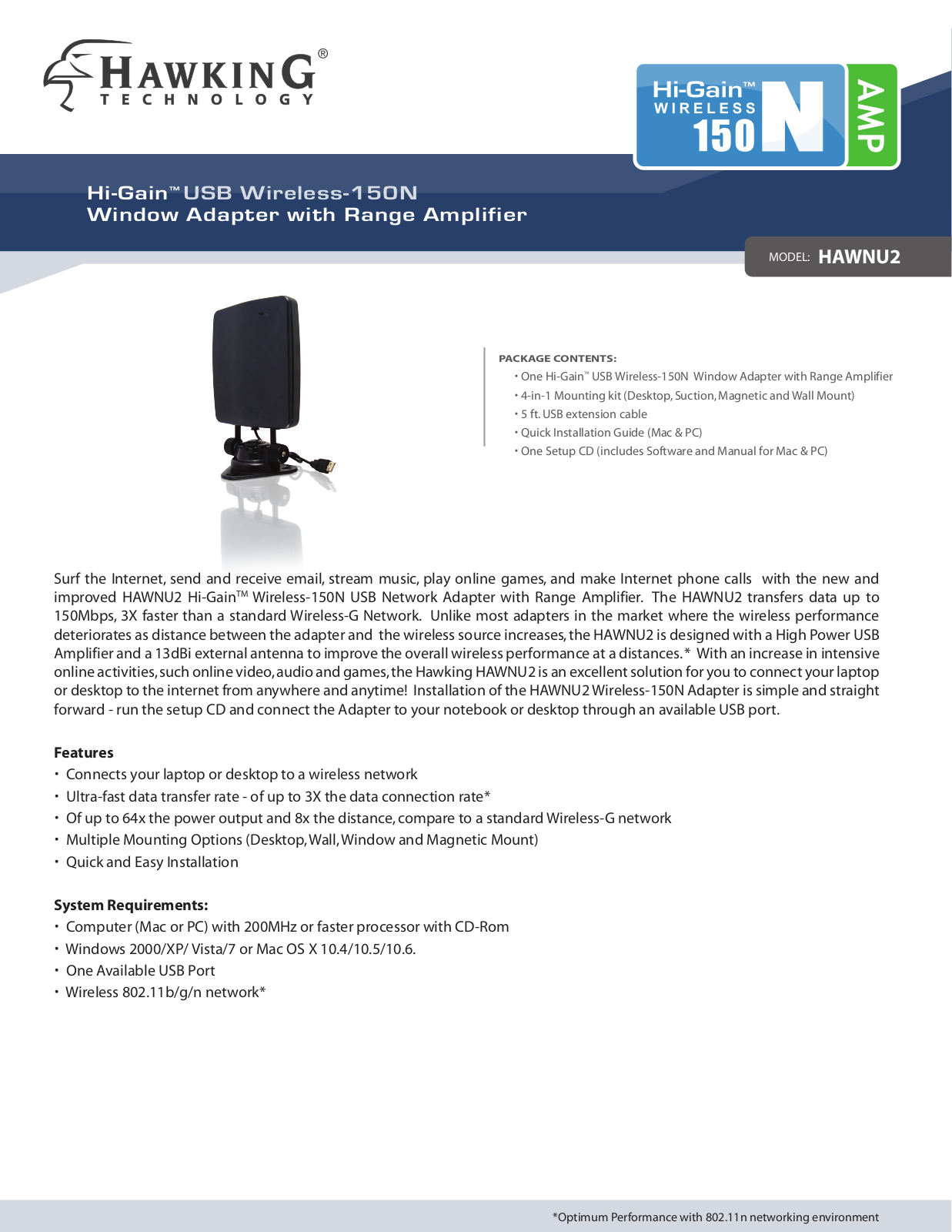 Hawking HAWNU2 DATASHEET