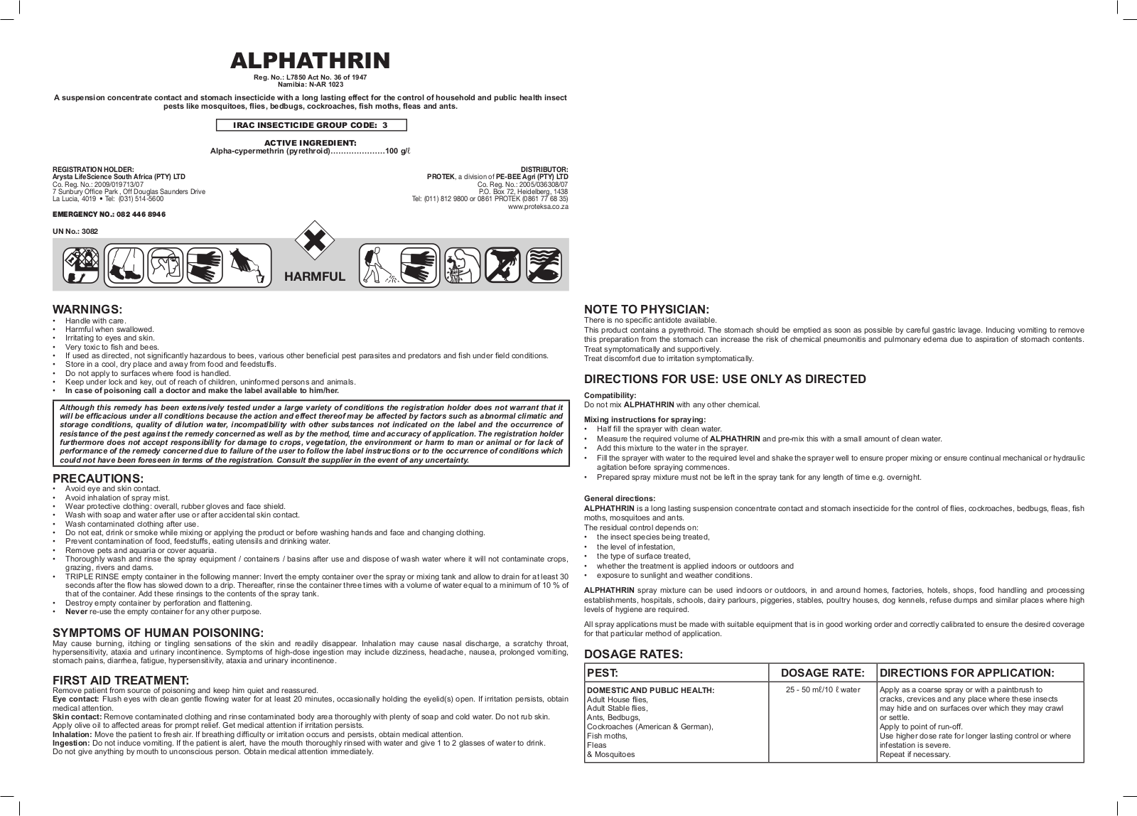 Protek SA Alphathrin User Instruction