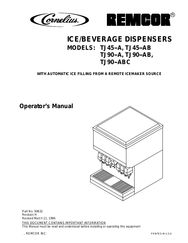 Cornelius TJ90-A, TJ90-AB, TJ45-AB, TJ90-ABC, TJ45-A User Manual