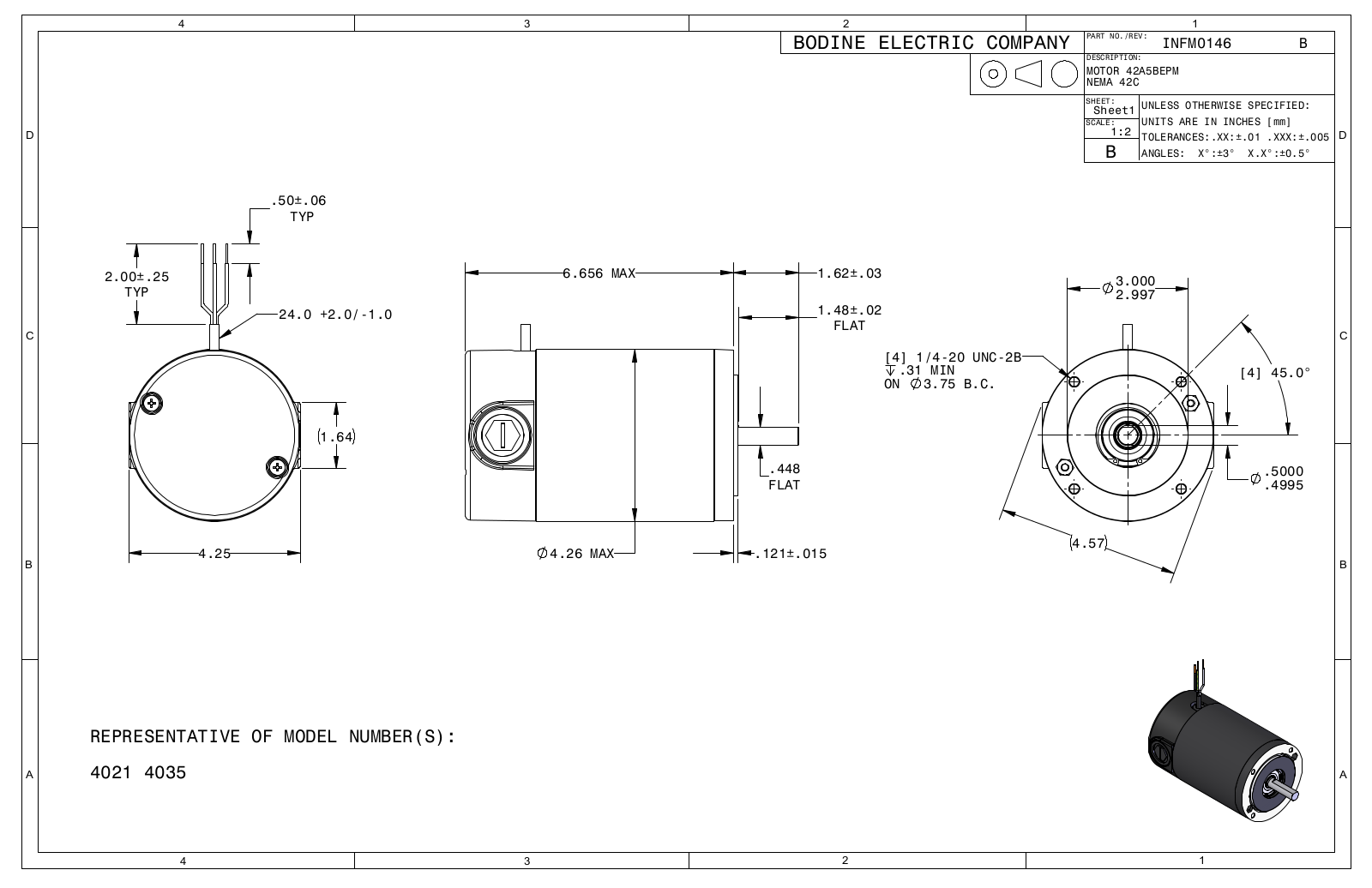 Bodine 4021, 4035 Reference Drawing