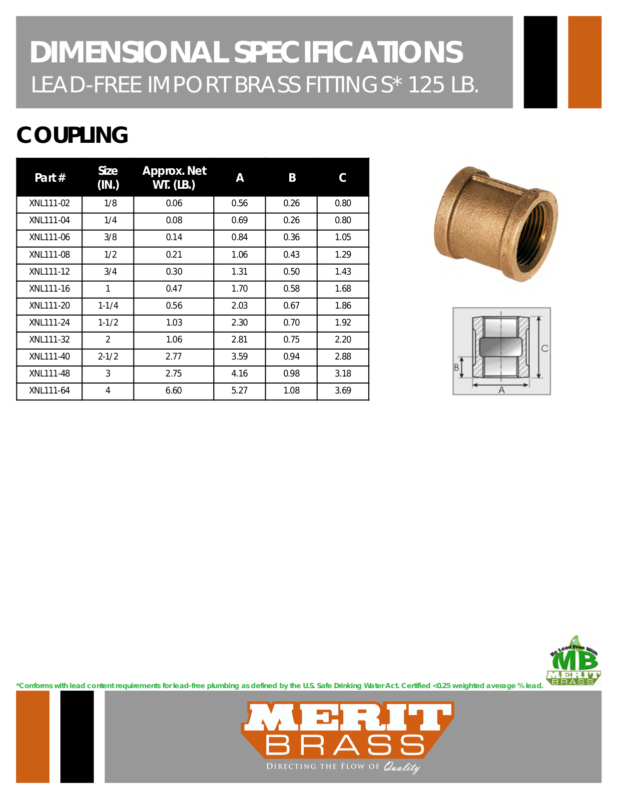 Merit Brass XNL111-02, XNL111-04, XNL111-06, XNL111-08, XNL111-12 User Manual