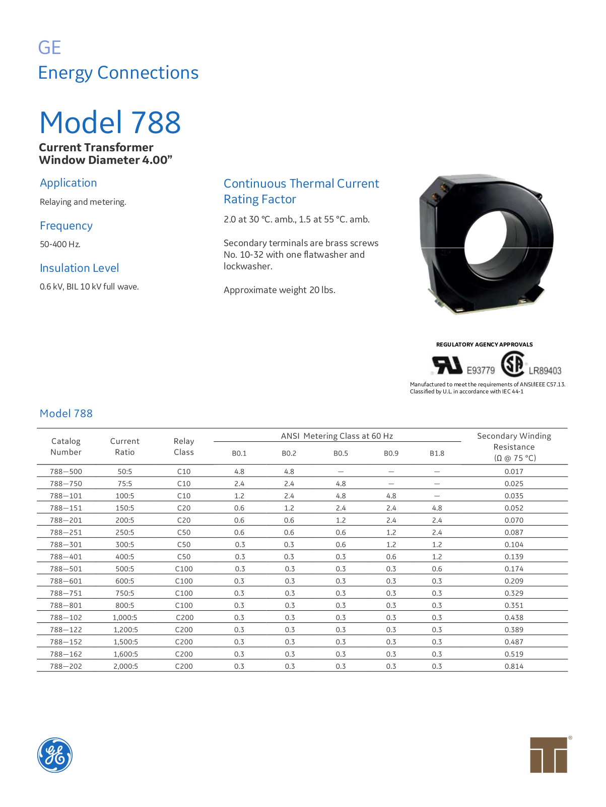 Instrument Transformer, Div of GE 788 Data Sheet