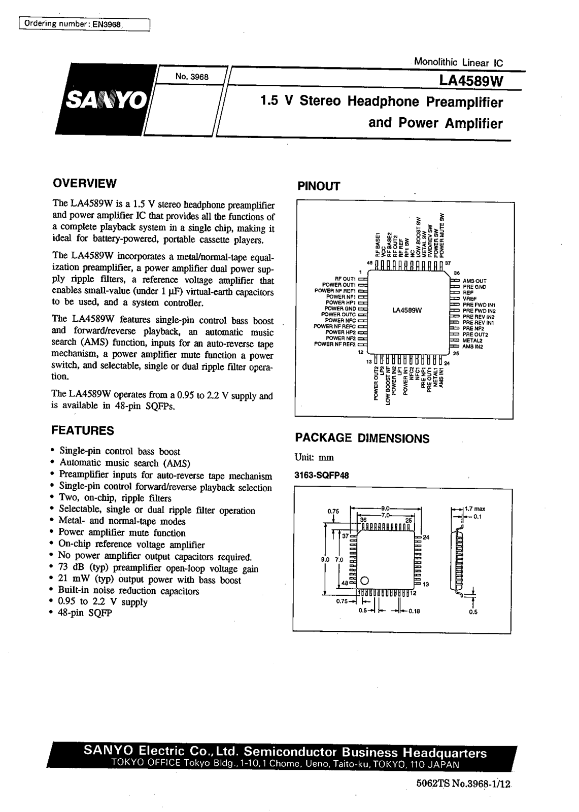 SANYO LA4589W Datasheet