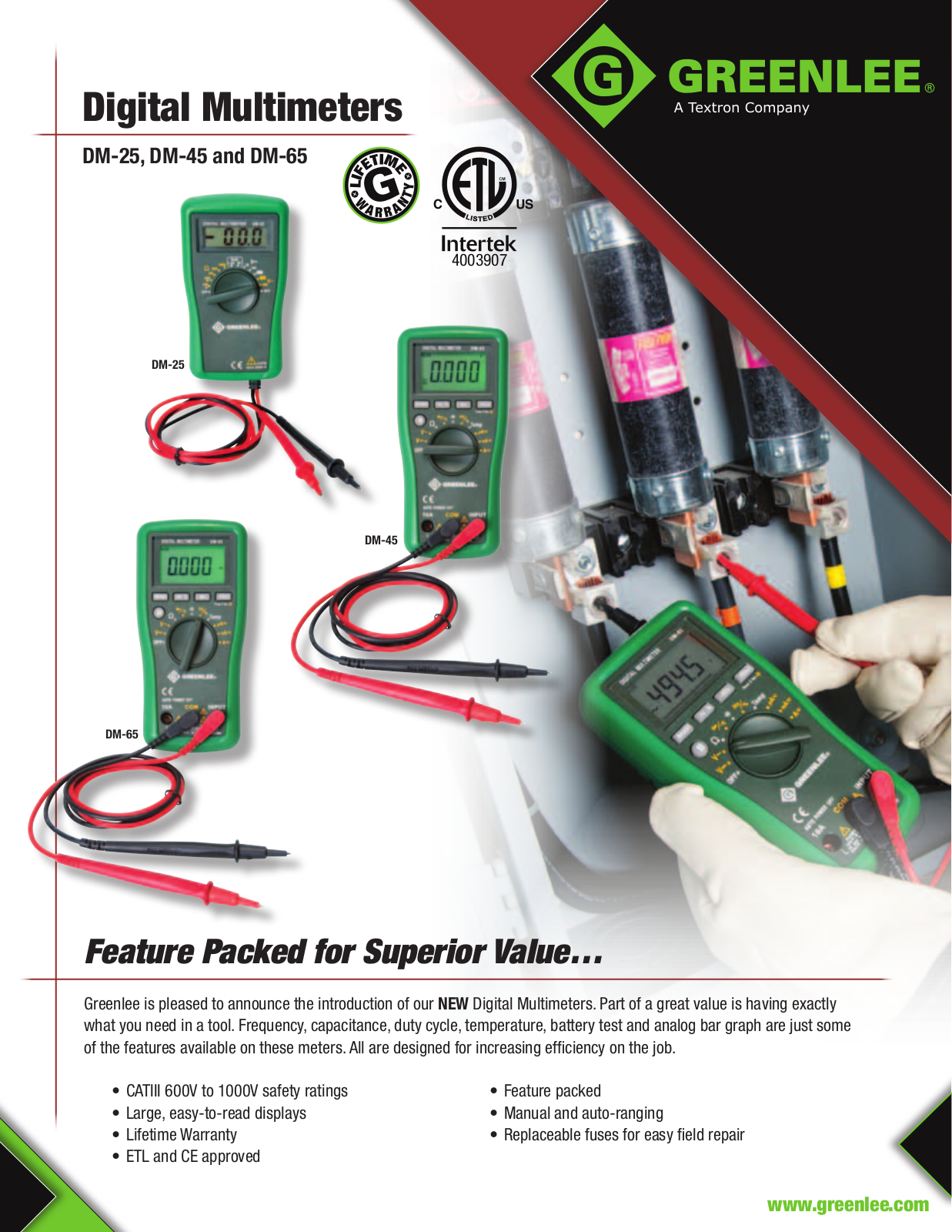 Greenlee DM-25, DM-45, DM-65 Catalog Page