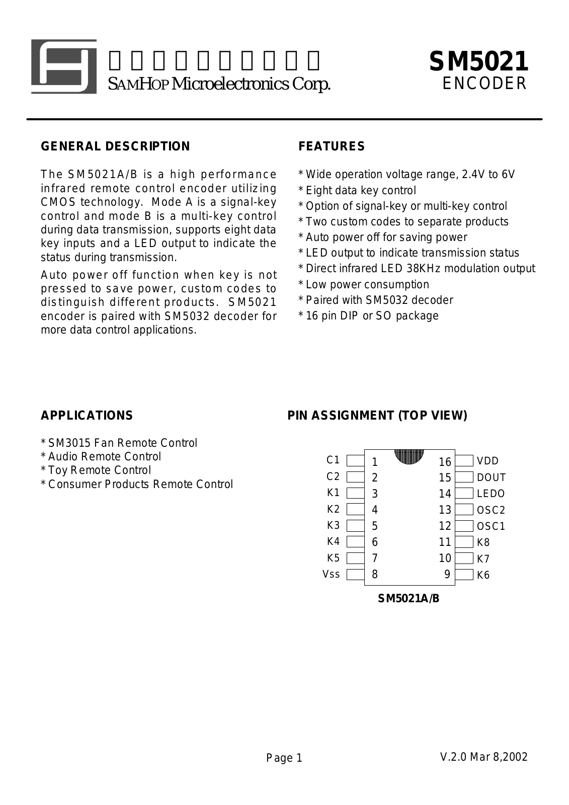 SamHop Microelectronics SM5021A, SM5021B Datasheet