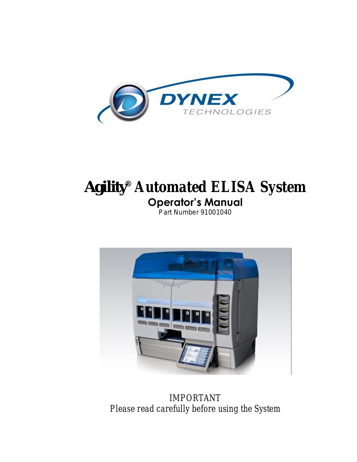 Dynex Agility Automated ELISA System Operator's Manual