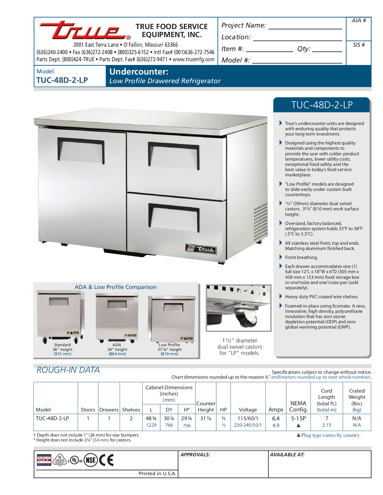 True TUC-48D-2-LP User Manual