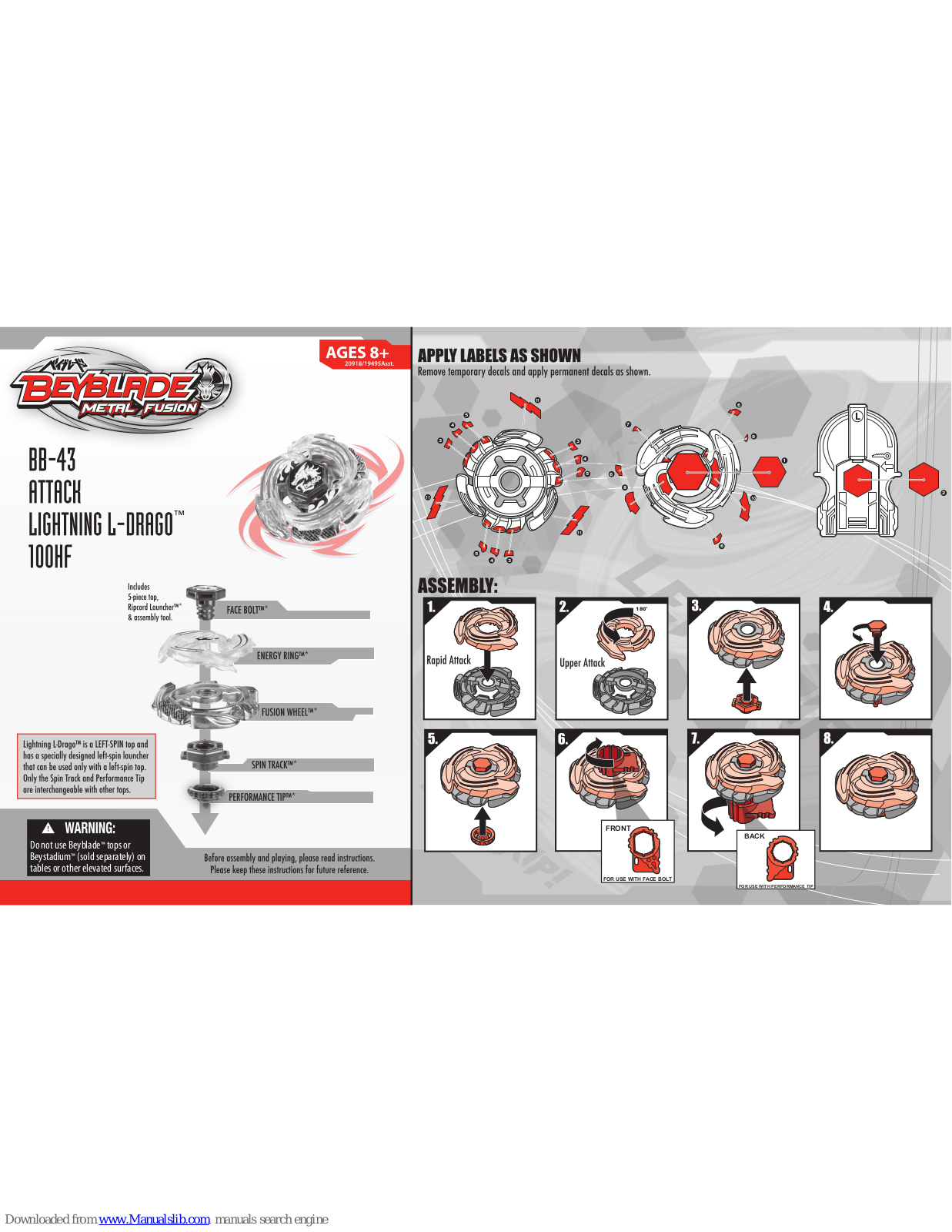 Beyblade Lightning L-Drago, Lightning L-Drago 100HF, BB-43 Instructions Manual - ManualMachine.com