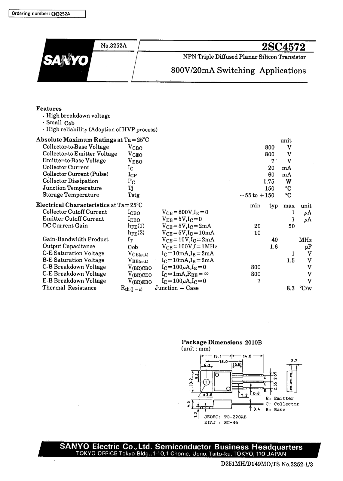 SANYO 2SC4572 Datasheet