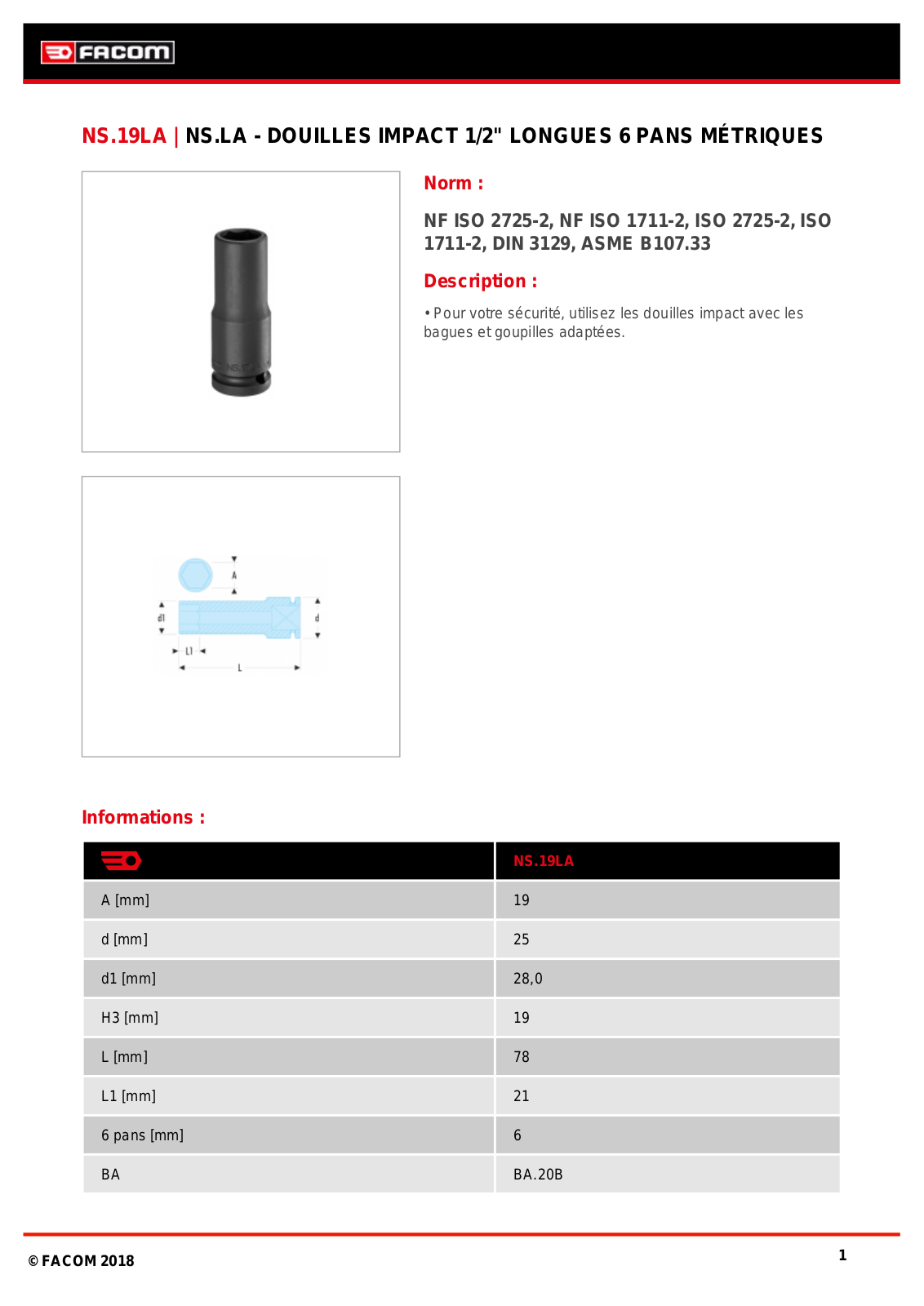 Facom NS.19LA Specification - ManualMachine.com