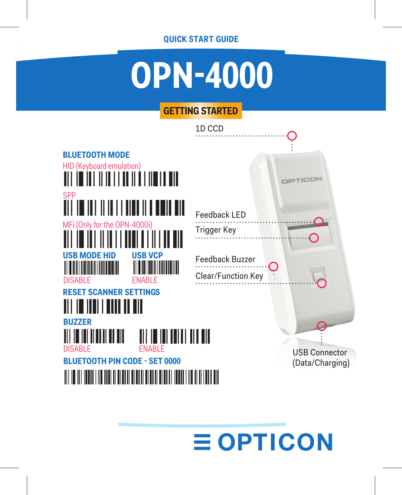 OPTICON OPN-4000 Quick Start Guide