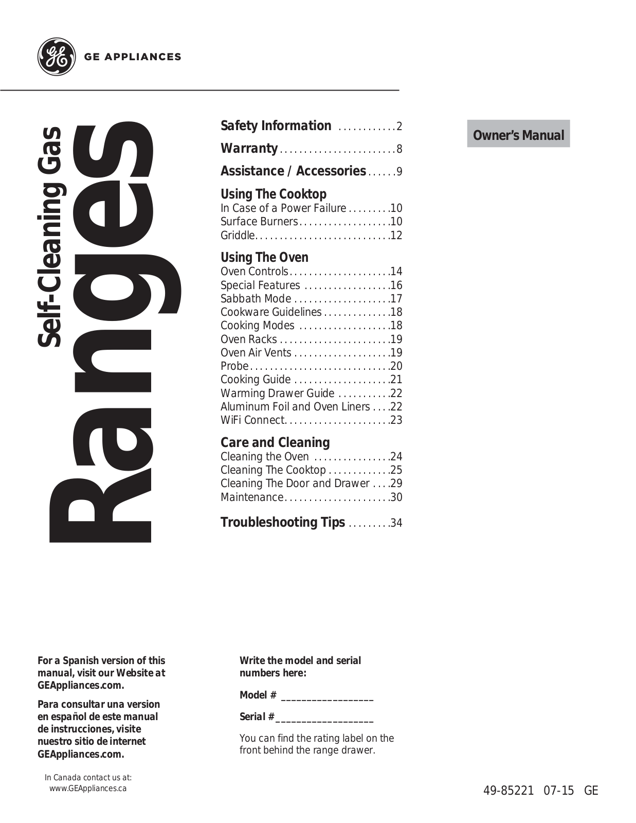 GE PGB911FEJDS, JGS760FELDS, PGB940SEJSS User Manual