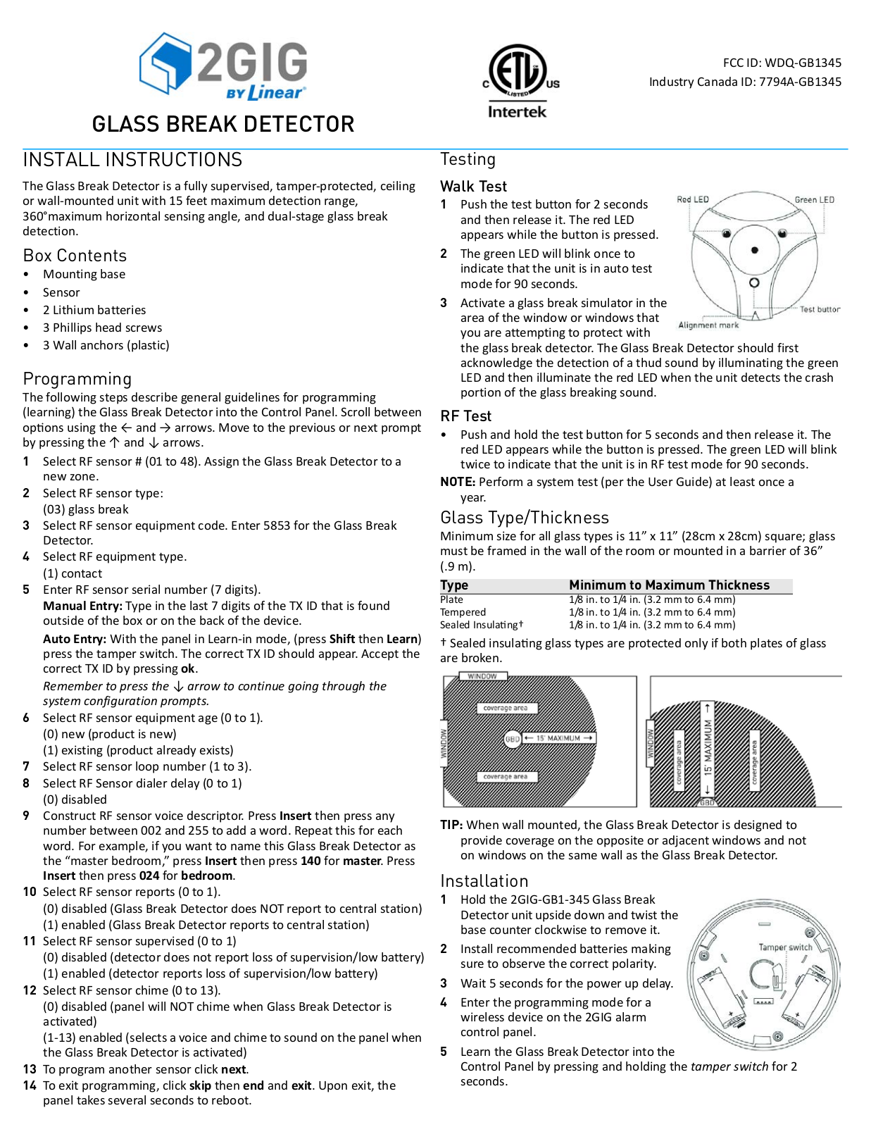 2GIG GB1-345 User Manual