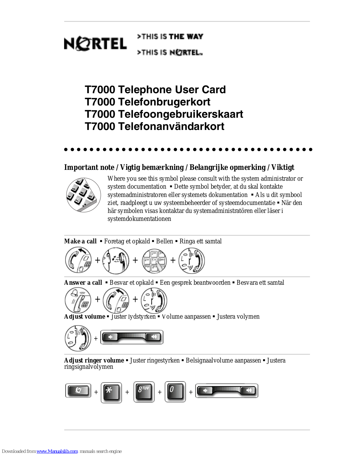 Nortel Business  Terminal T7000 Owner's Manual