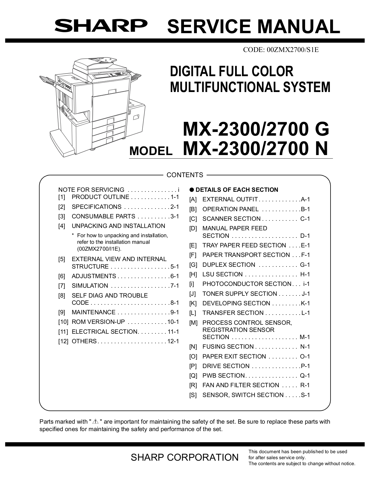 SHARP MX2700, MX-2300G, MX-2300N, MX-2700G, MX-2700N Service Manual