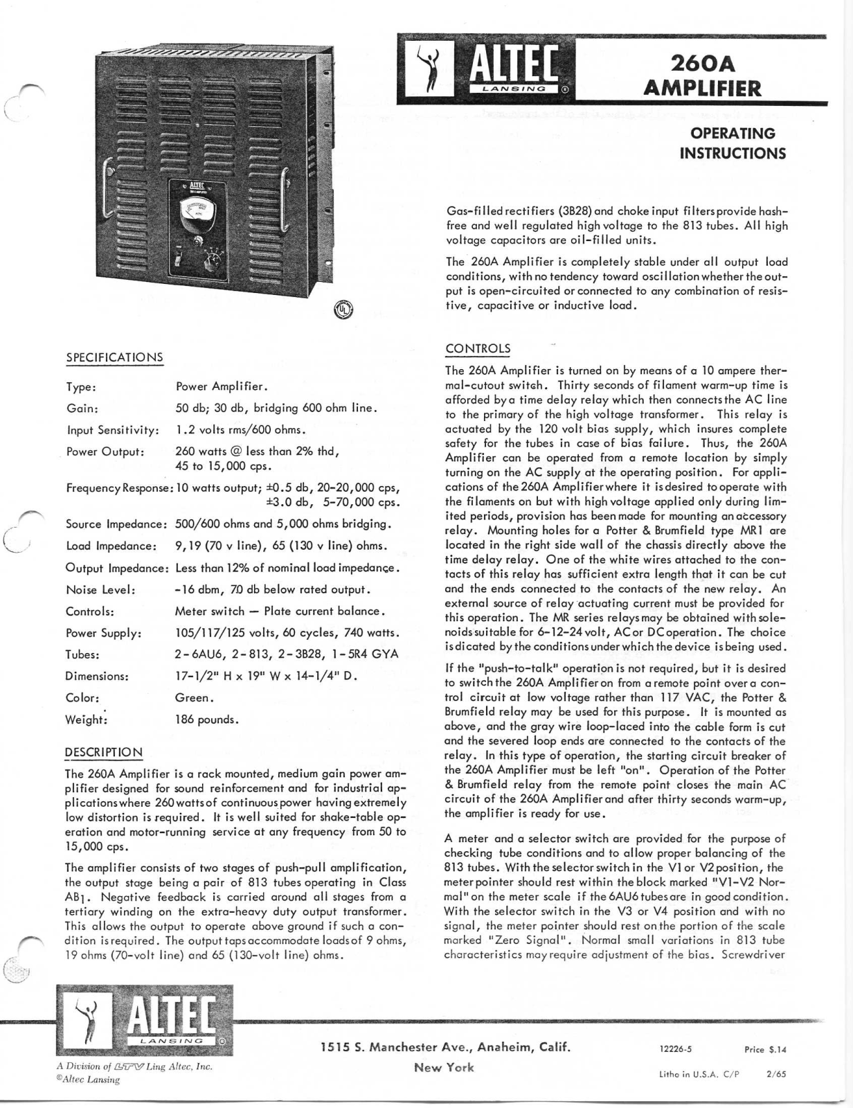 Altec lansing 260A OI User Manual