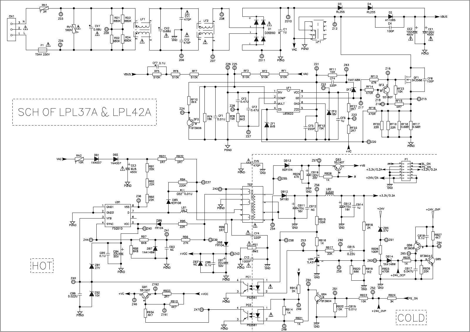 TCL LPL37A, LPL42A Schematic