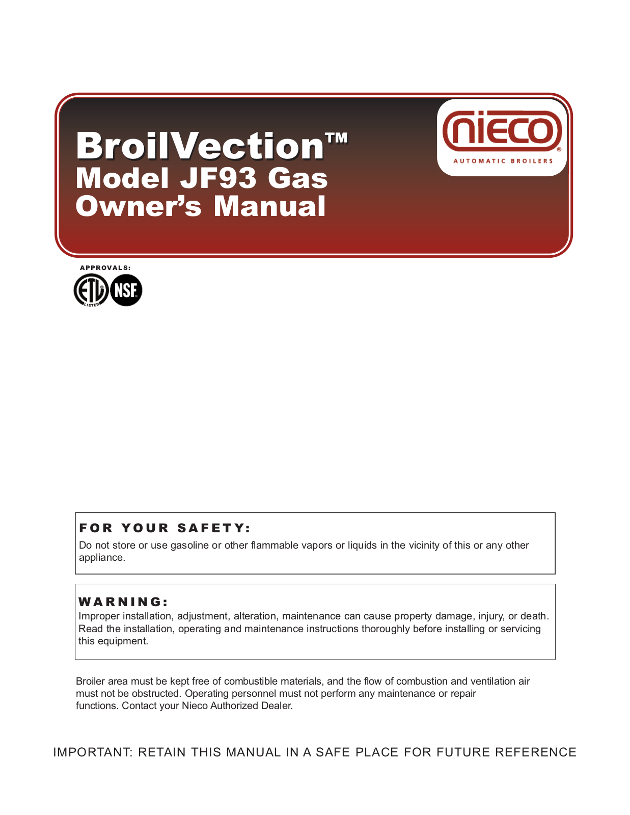 Nieco JF93G User Manual