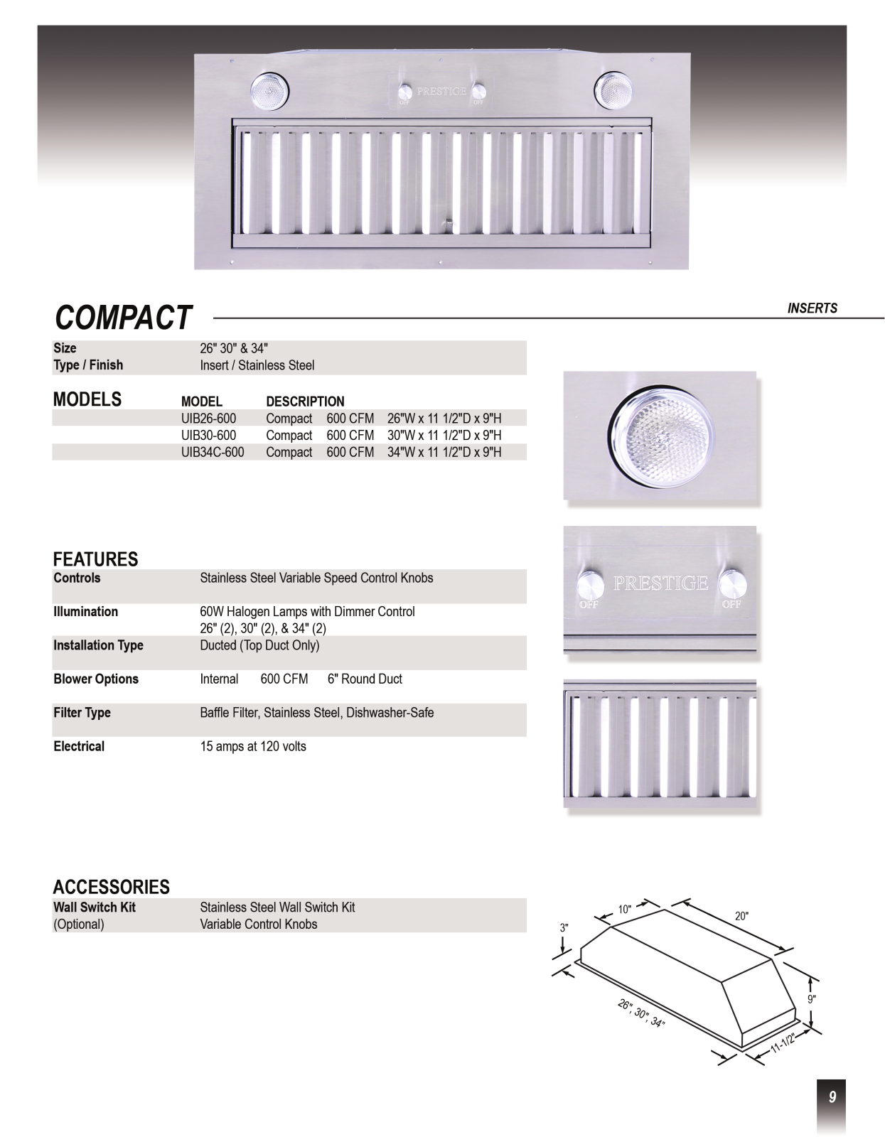 Prestige UIB34C400 Specifications