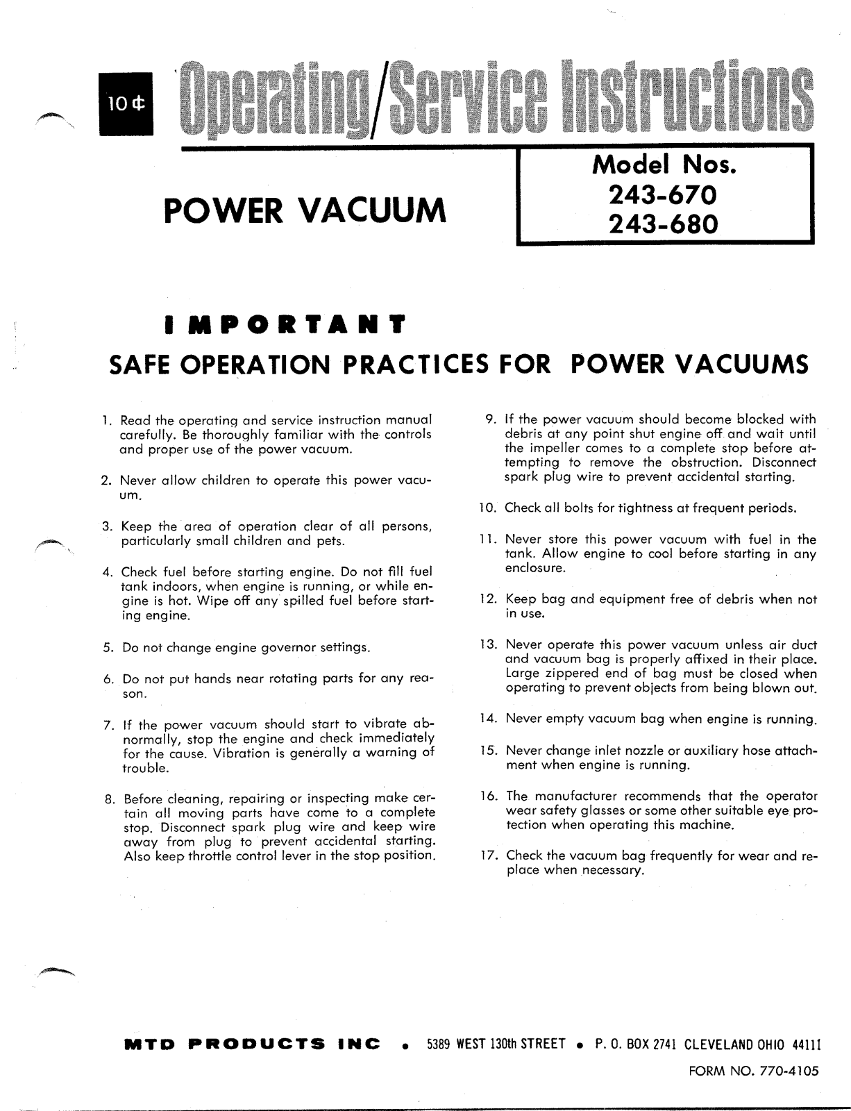 MTD 243-670 User Manual