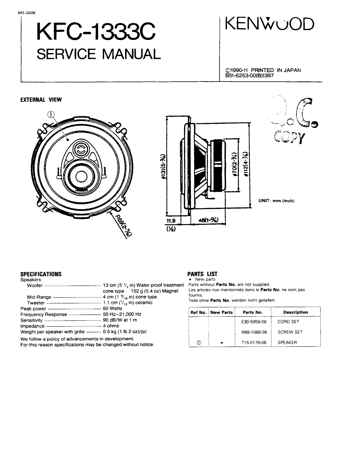 Kenwood KFC-1333C Service Manual