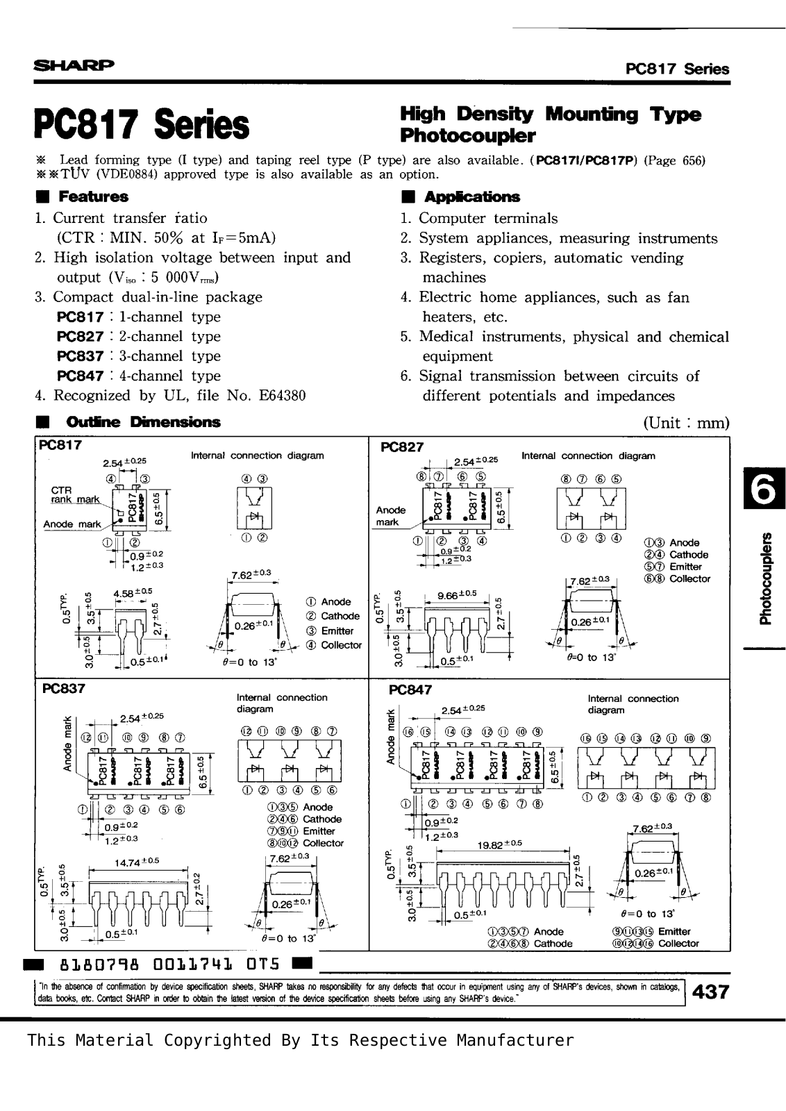 Sharp PC817, PC817A, PC817AB, PC817AC, PC817AD Datasheet