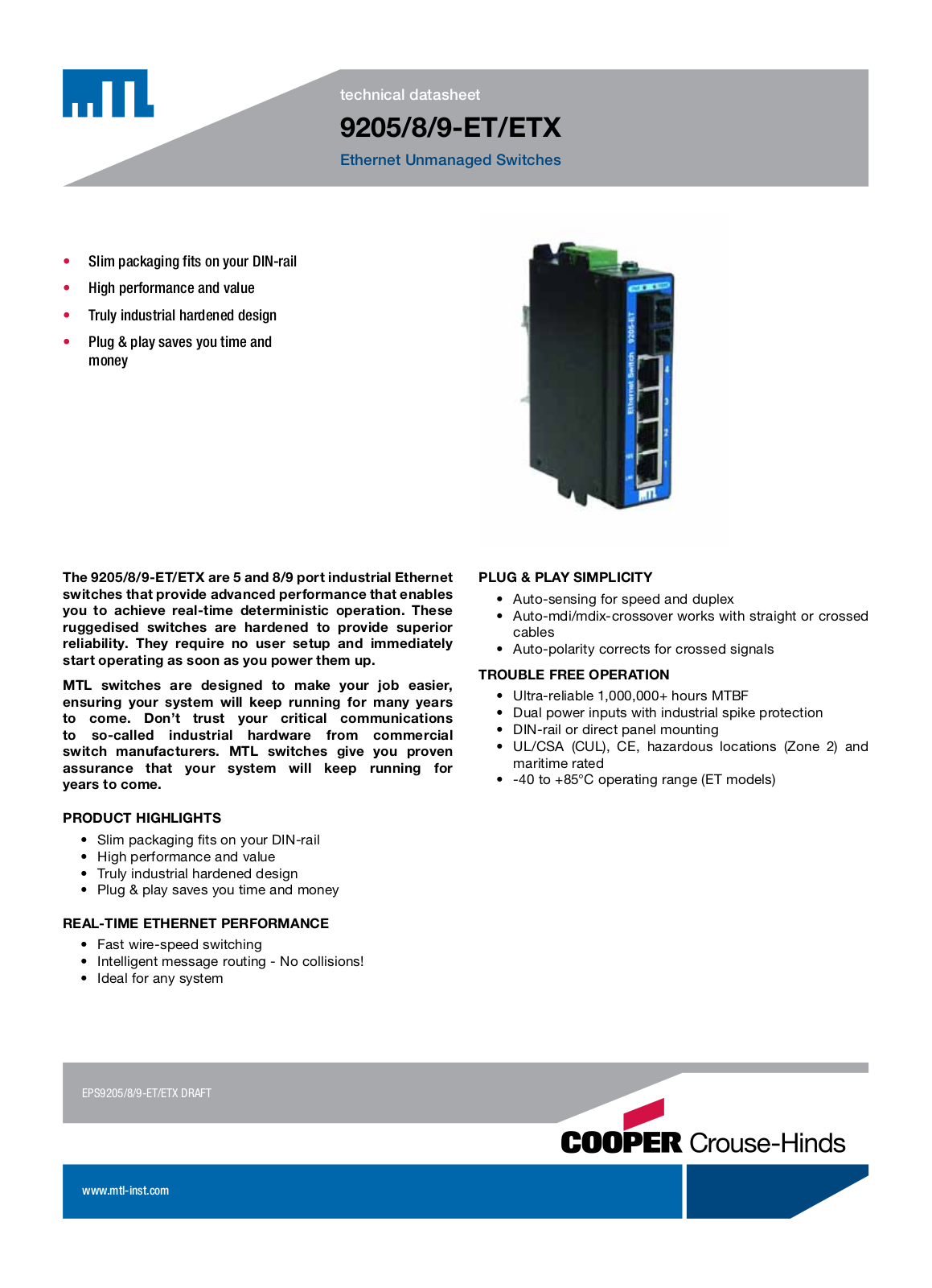 MTL Instruments 9205, 9208 Specifications