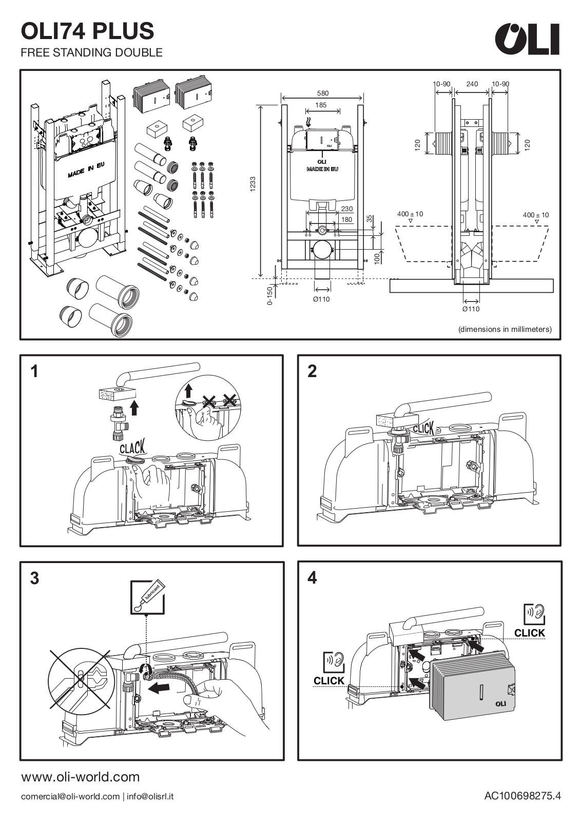 OLI 74 PLUS FREE STANDING DOUBLE Installation guide