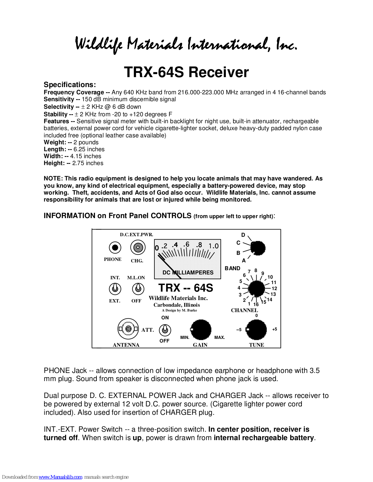 Wildlife Materials TRX-64S Operating Instructions