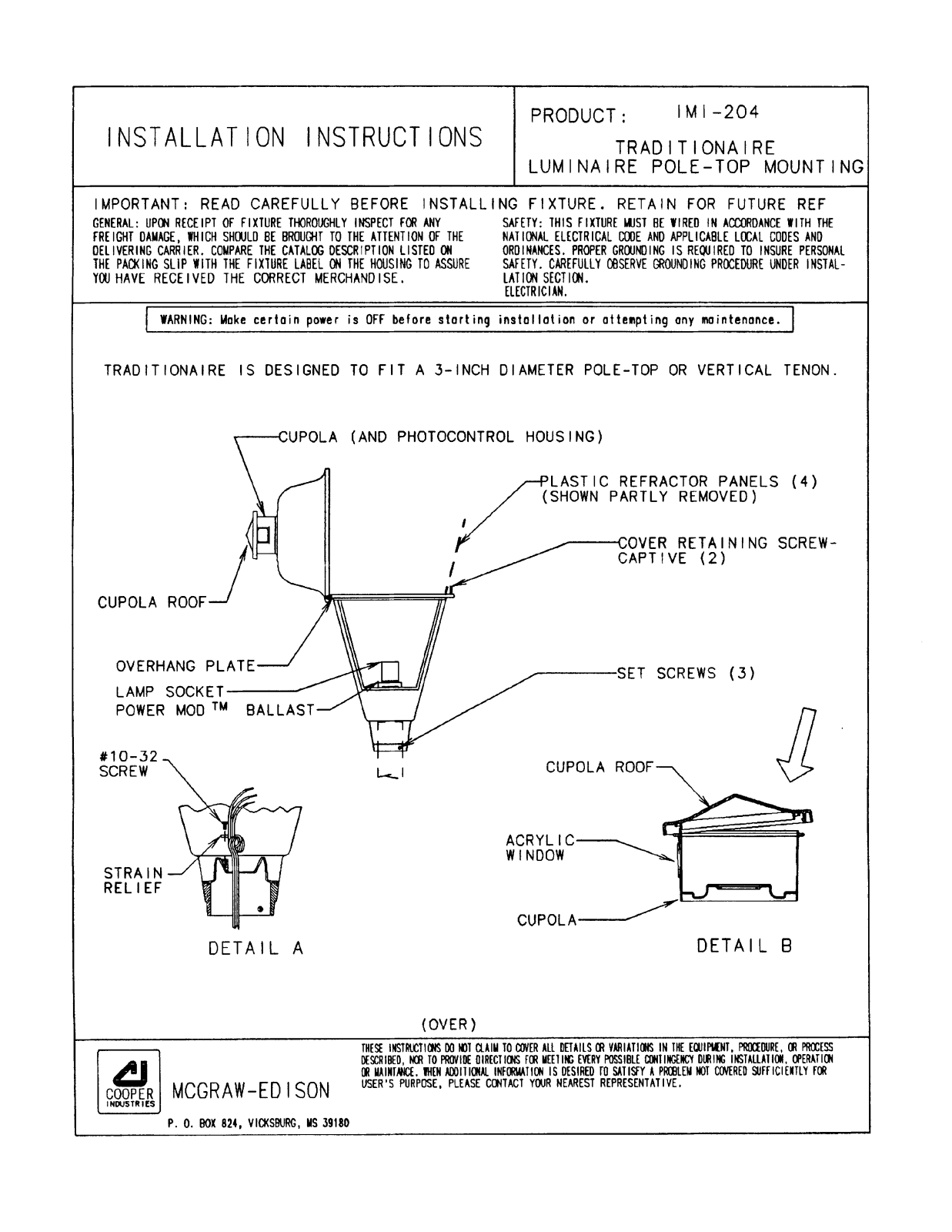 Cooper Lighting IMI-204 User Manual