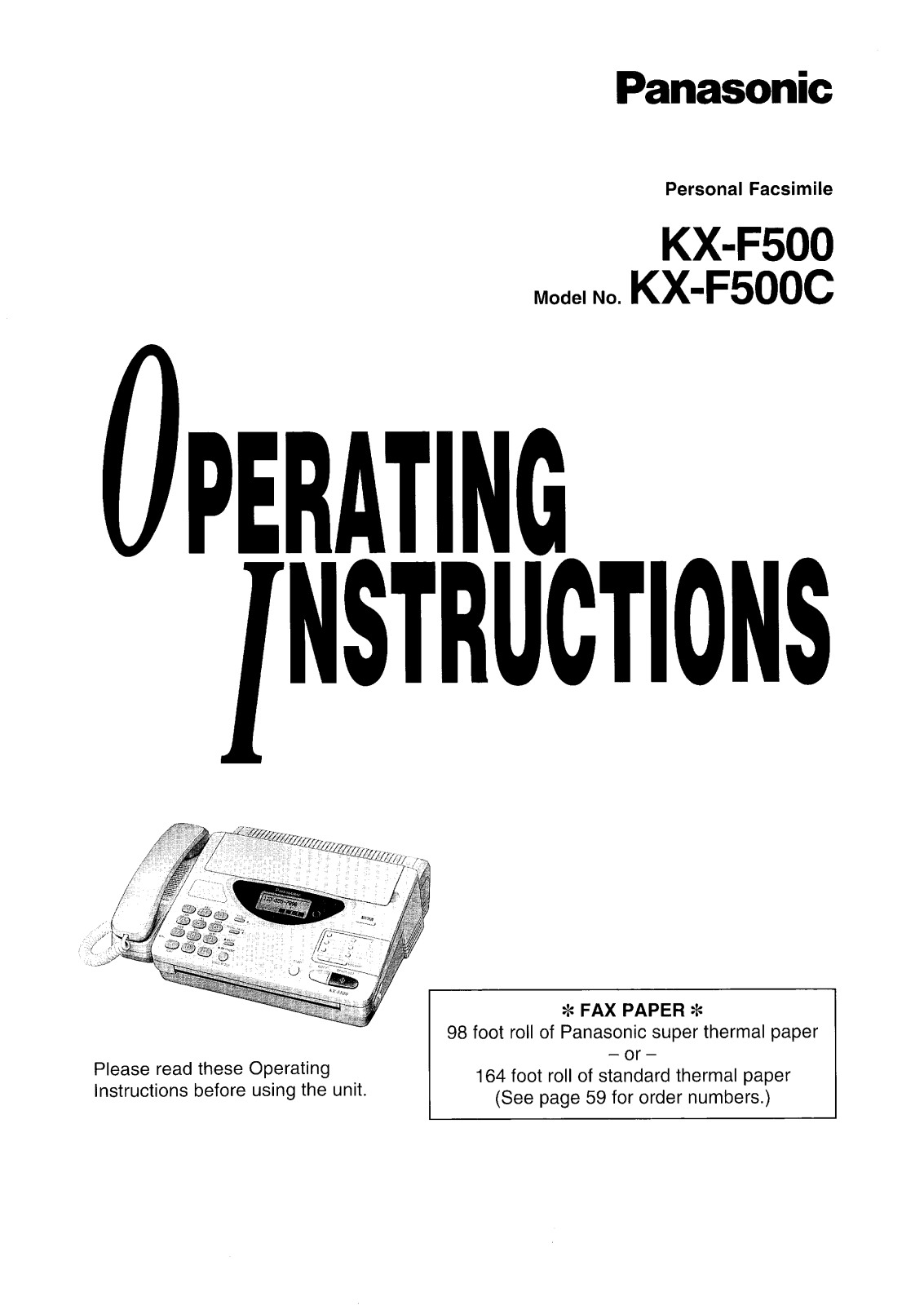 Panasonic KX-F500, KX-F500C Operating Instruction