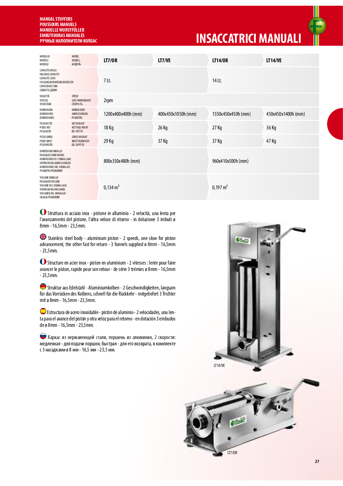 FIMAR LT7/OR, LT7/VE, LT14/OR, LT14/VE Datasheet