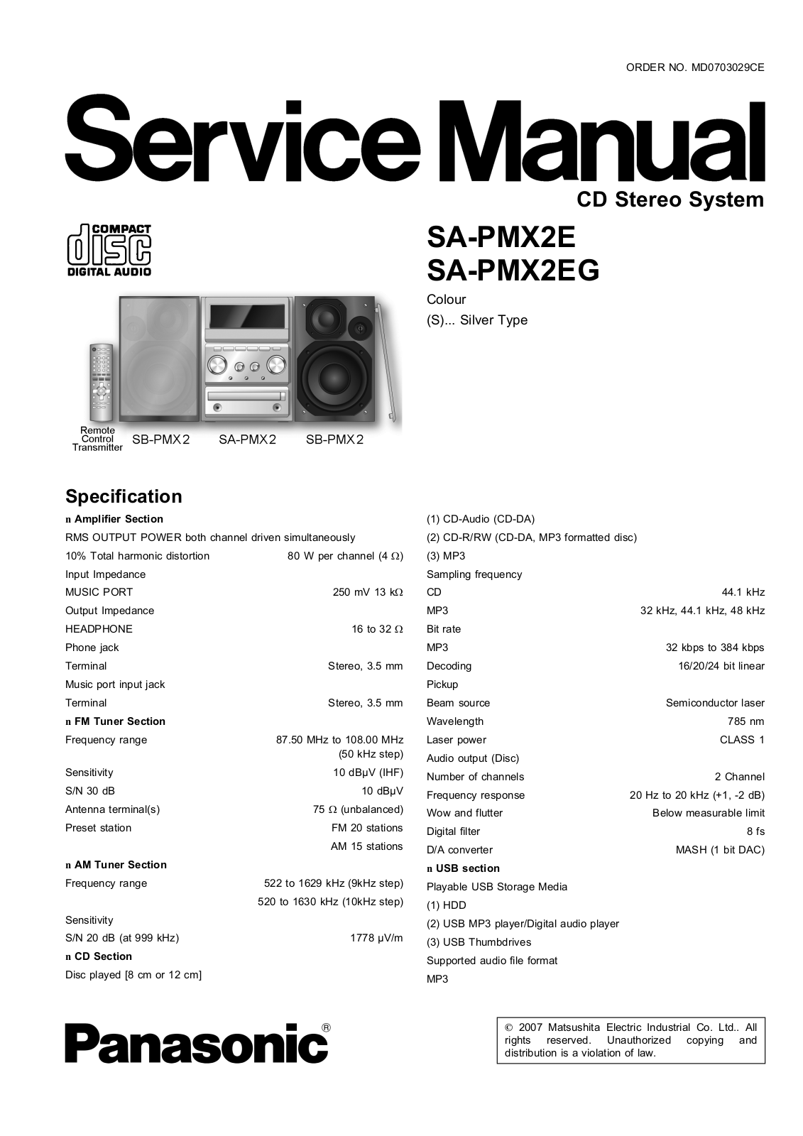 PANASONIC SA-PMX2E Service Manual