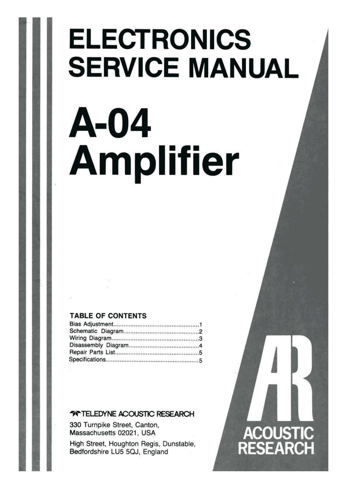 Acoustic Research A04 Schematic